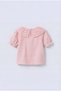 Girl's Cotton Pack Powder Pink Collar Detail Blouse - with Pompom Stripe - 2