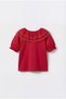 Girl's Cotton Pack Red Flywheel Collar Blouse - Gold Striped Detail - 2