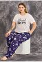 طقم بيجامة نسائي بأكمام قصيرة مقاس كبير ليلية منقوش