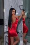 Red Safety Halter Neck Stylish Mini Satin Dress with Tie-Detail Scarf Detail Ate-4577 - 4