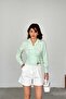 Women's Green Striped Lacing Detailed Shirt - Cotton Blend Mlb161 - 2