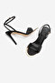 Women's Oval Toe Ankle Strap Gold Metal Frame Classic Heeled Sandals Dospin Black Satin - 7