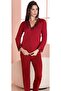 Women's Cotton Piece Pajama Set with Dressing Gown, Lace Sleeves, 3-Piece Maternity Pajama Set - 2