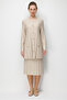 Women's Crew Neck Pleated Long Knitwear Jacket Beige - 5
