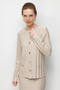Women's Crew Neck Pleated Short Knitwear Jacket Beige - 4