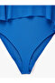 Slim Fit Round Neck Tulle Detailed Asymmetrical Cut Cobalt Cape Bodysuit - 7