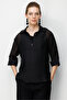 Women's Buttoned Collar Three-Quarter Sleeve Shirt Black