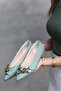 Mint Green Leather Chain Casual Ballerina Shoes - 2