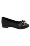 Black Leather Buckle Casual Ballerina Shoes