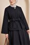 Nilsa Set with Single Button and Belt Flared Skirts - Black
