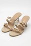 Vita Gold Buckle Detail Three-Stripe Heels for Women Slipper - Ecru Wrinkled