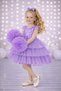 Girl's Buckle Pompom Sleeve Evening Dress Party Birthday Dress Without Skirt Lila Color - 3