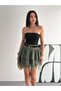 Women's Mini Length Tü Tulle a Lace Waisted Skirt with Belt Volants - 4