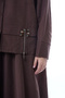Front Zippered Aller Detail Linen Fabric Skirt Suit 905 Brown - 3