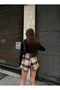 Women's High Waist Plaid Patterned Belt Piece Skirt with Shorts Beige - 8