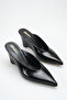 Women's Black Patent Leather Wedge Heel Closed Toe Shoes Slipper