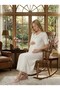 New Season Ecru Summer Buttoned Elegant Lace Embroidered Short Sleeve 100% P Cotton Maternity Nightgown - 5