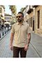 Men's Natural Linen Polo Collar T-Shirt - 6
