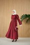 Women's Shawl Detailed Belt Piece Poplin Dress Burgundy - 7