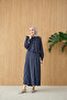 Women's Shirt Collar Silver Button Detail Suit Navy Blue - 2