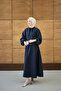 Women's Scarf Collar Cupra Skirt Suit Navy Blue - 4
