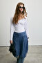 Breatis women's asymmetric hem Lace navy blue skirt