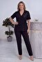Black Sequined Double Set Plus Size Blouse and Pants - 5