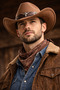 Men's Brown Cowboy Western Style Hat with Leather Details - 5