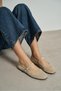 Mono Beige Genuine Leather Buckle Detail Flat Sole Women's Ballet Flats