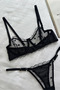 Black Tiny Heart Patterned Lingerie Set (Bra & Thong) - 2