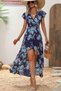 New Season Women's Short Sleeve Double-Breasted Collared Asymmetrical Detailed Front Long Dress Floral Print Single Jersey - 4
