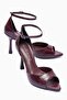 Women's Stiletto Pointed Toe Crocodile Patterned Ankle Strap Heeled Shoes Valeria Claret Red