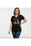 Women's Black V-Neck Large Size Cotton Bicycle Printed Special Collection T-Shirt - 5