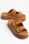 Women's Tan Suede High PU Sole Double Buckled Slipper - 3