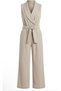 Women’s Elegant Striped Jumpsuit – Sleeveless Belted Wide Leg One Piece - 3