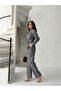 Belted black denim two-piece jacket + pants set - 2