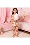 Coffee Pink Color Plaid Teddy Bear Pattern Shirt Collar Button Milan Fabric Spring Girls' Pajama Set - 3