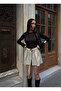 Women's High Waist Knitted Belt Pack Pocketed Shorts Beige - 5