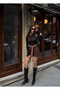 Women's High Waist Knitted Belt Pack Pocketed Shorts Brown - 2