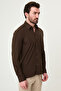 Striped Slim Fit Metal Button Long Sleeve Men's Shirt Brown - 27139.26Y - 4