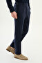 Straight Slim Fit Belt Buckled 100% Linen Men's Trousers Navy Blue - 38352.26Y - 3