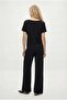 Women's Zeny Modal Touch Boat Neck Waist Elastic Pocketed Black Bottom Top Set - 5