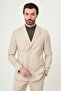 Gray Slim Fit Mono Collar Hidden Button Pleated Pants Men's Suit Beige - 45443.26Y