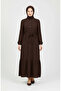 Waffle Fabric Elastic Sleeve Dress 2243-03 Brown - 2