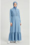 Half-Buttoned Pocketed denim dress 300126-02 light blue - 3