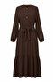 Waffle Fabric Elastic Sleeve Dress 2243-03 Brown - 5
