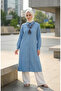 Scarf Detailed Denim Tunic 12119-01 Ice Blue - 2
