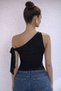 New Product Red Asymmetrical Collar Tie Detail Stretchy Blouse - 3