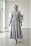 Waffle Fabric Elastic Sleeve Dress 2243-05 Gray