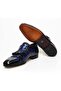 Dark Blue Color Laceless Genuine Leather Men's Shoes - 3